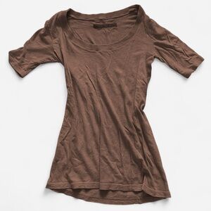 Enza Costa Beige Scoop Neck Sleeve Top :